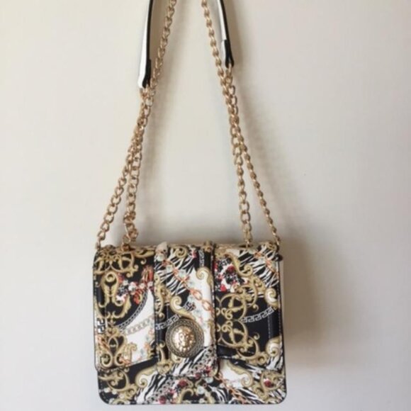 Aldo Tiger Queen Bag Black and Gold Baroque Shoulder Crossbody Bag NWOT - Picture 2 of 8